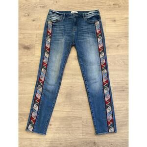 Driftwood Women’s Jackie Side Embroidered Aztec Pattern Stretch Jeans Sz 29